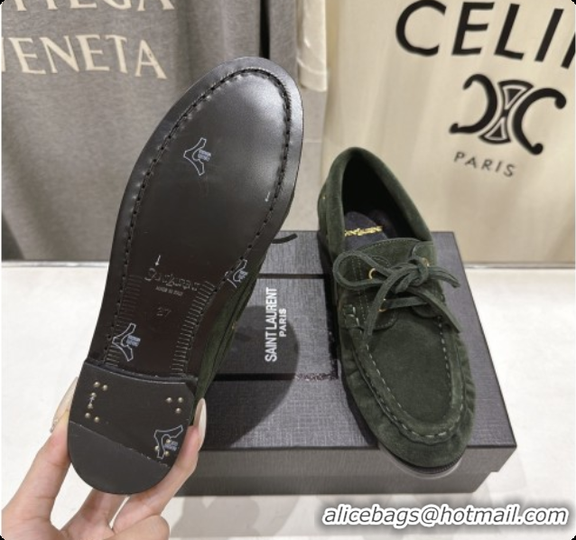 Top Grade Saint Laurent Suede Loafers Y091921 Green 2026
