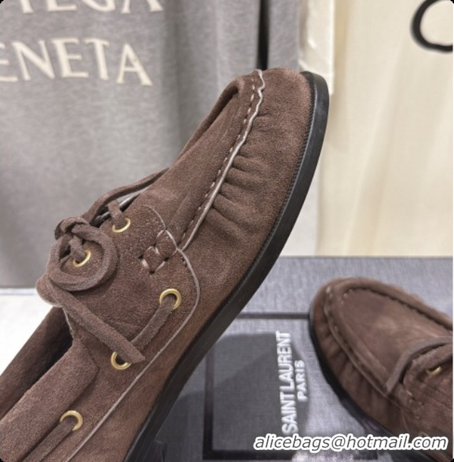 Pretty Style Saint Laurent Suede Loafers Y091922 Dark Brown Black 2026