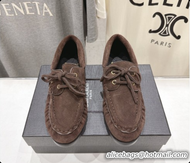 Pretty Style Saint Laurent Suede Loafers Y091922 Dark Brown Black 2026