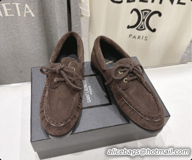 Pretty Style Saint Laurent Suede Loafers Y091922 Dark Brown Black 2026