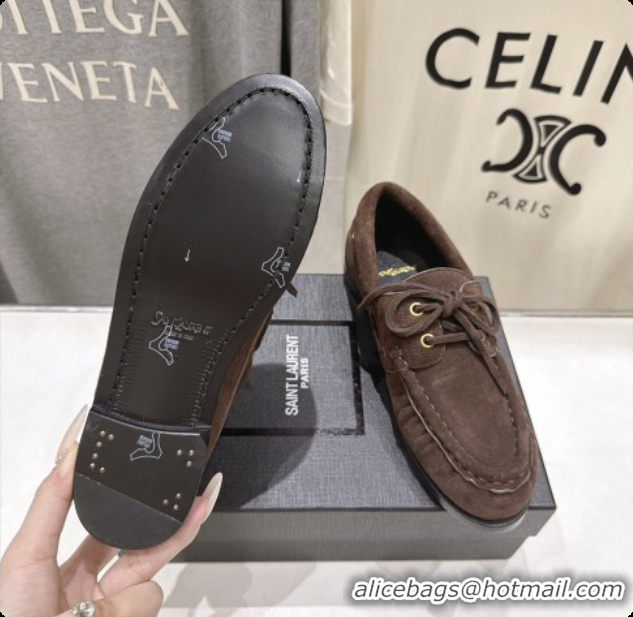 Pretty Style Saint Laurent Suede Loafers Y091922 Dark Brown Black 2026
