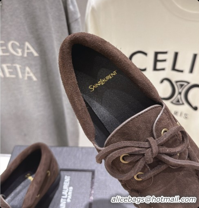 Pretty Style Saint Laurent Suede Loafers Y091922 Dark Brown Black 2026