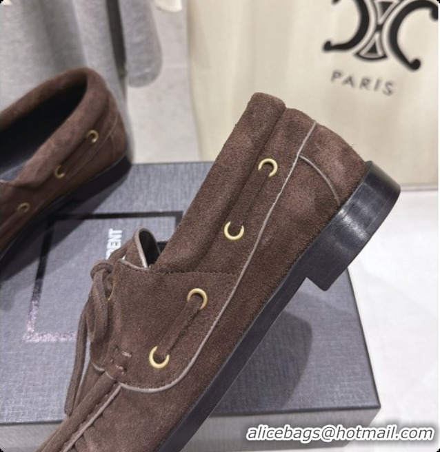 Pretty Style Saint Laurent Suede Loafers Y091922 Dark Brown Black 2026