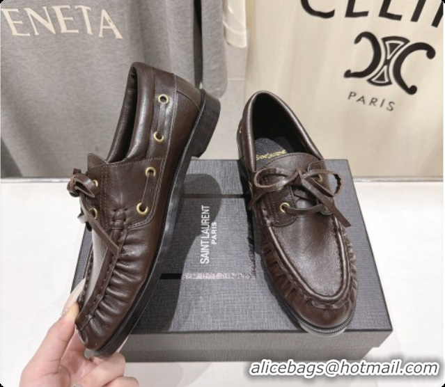 Luxury Saint Laurent Calfskin Loafers Y091926 Dark Brown 2026