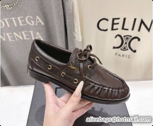 Luxury Saint Laurent Calfskin Loafers Y091926 Dark Brown 2026