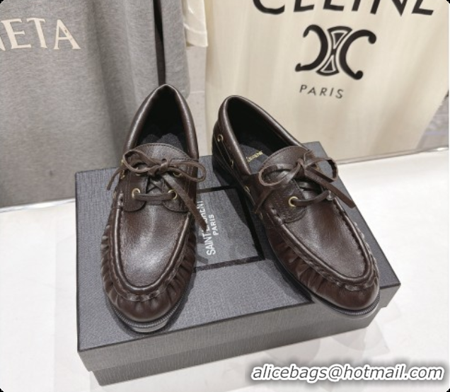 Luxury Saint Laurent Calfskin Loafers Y091926 Dark Brown 2026