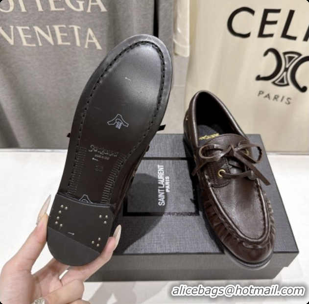 Luxury Saint Laurent Calfskin Loafers Y091926 Dark Brown 2026