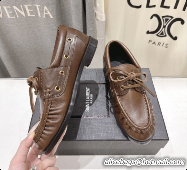 Top Quality Saint Laurent Calfskin Loafers Y091927 Brown 2026