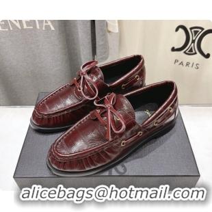 Best Grade Saint Laurent Eel Embossed Leather Loafers Y091928 Burgundy 2026
