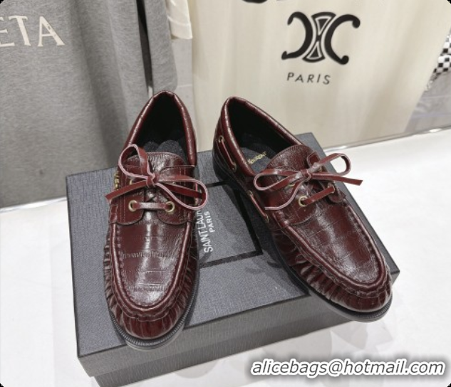 Best Grade Saint Laurent Eel Embossed Leather Loafers Y091928 Burgundy 2026