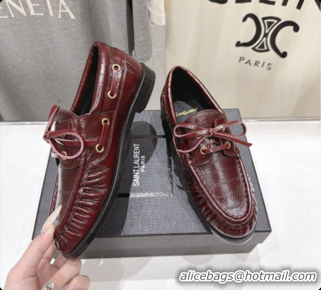 Best Grade Saint Laurent Eel Embossed Leather Loafers Y091928 Burgundy 2026
