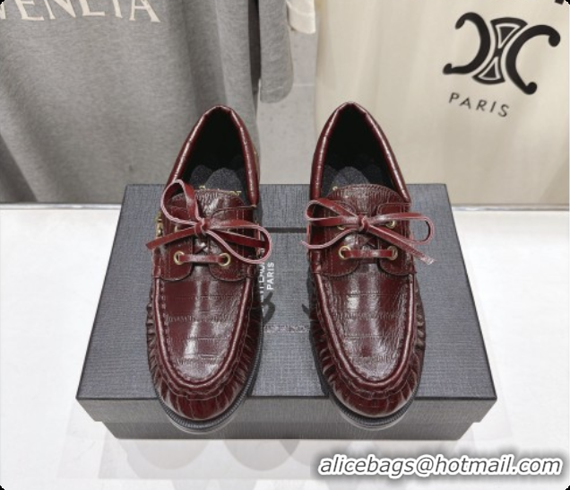 Best Grade Saint Laurent Eel Embossed Leather Loafers Y091928 Burgundy 2026