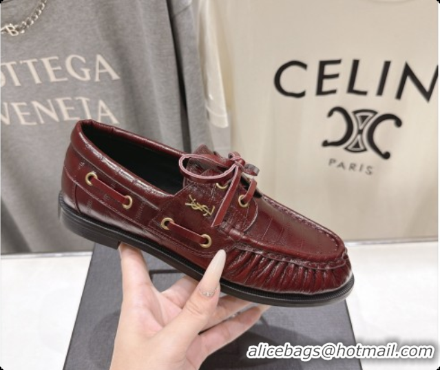Best Grade Saint Laurent Eel Embossed Leather Loafers Y091928 Burgundy 2026