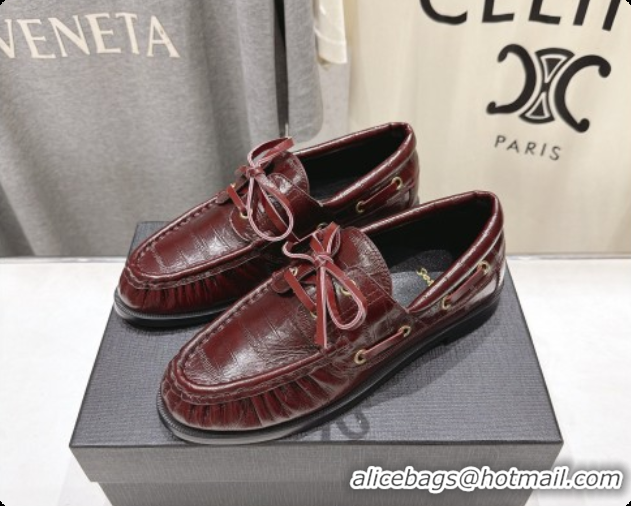 Best Grade Saint Laurent Eel Embossed Leather Loafers Y091928 Burgundy 2026