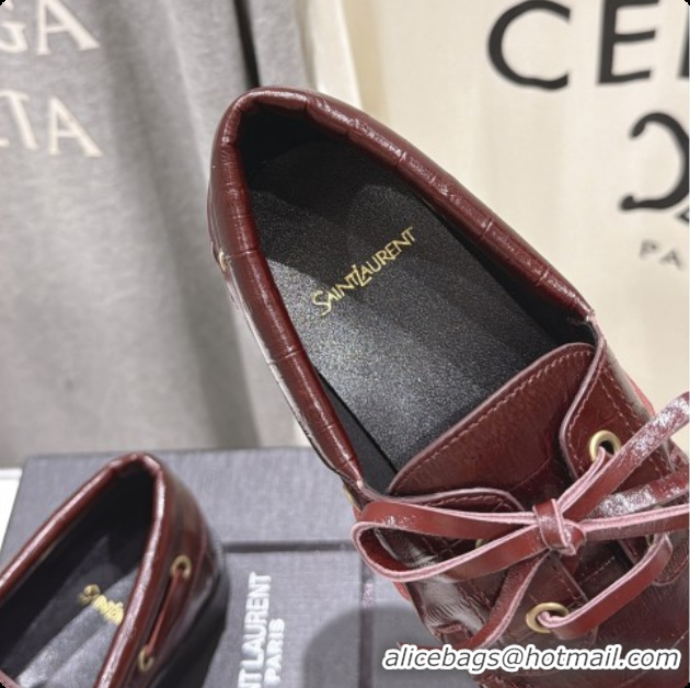 Best Grade Saint Laurent Eel Embossed Leather Loafers Y091928 Burgundy 2026
