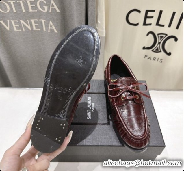 Best Grade Saint Laurent Eel Embossed Leather Loafers Y091928 Burgundy 2026
