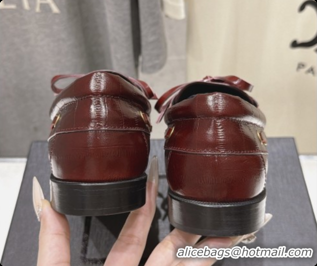 Best Grade Saint Laurent Eel Embossed Leather Loafers Y091928 Burgundy 2026