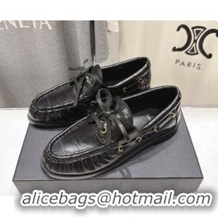 Big Discount Saint Laurent Eel Embossed Leather Loafers Y091929 Black 2026