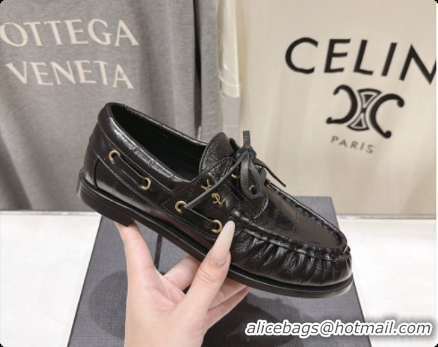 Big Discount Saint Laurent Eel Embossed Leather Loafers Y091929 Black 2026