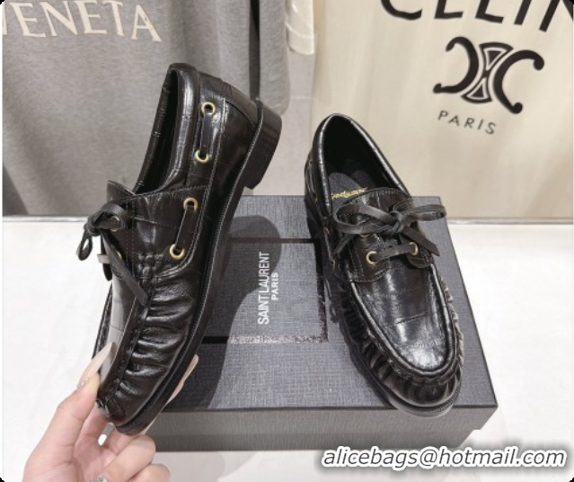 Big Discount Saint Laurent Eel Embossed Leather Loafers Y091929 Black 2026