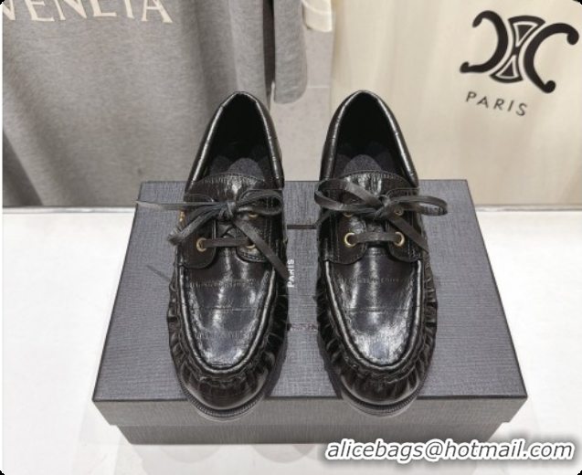 Big Discount Saint Laurent Eel Embossed Leather Loafers Y091929 Black 2026