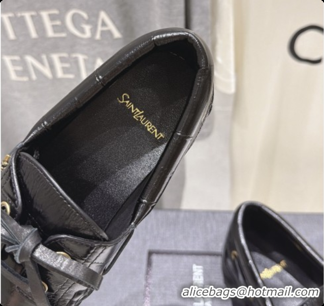 Big Discount Saint Laurent Eel Embossed Leather Loafers Y091929 Black 2026