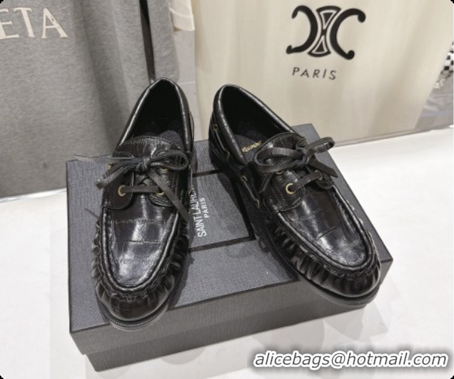 Big Discount Saint Laurent Eel Embossed Leather Loafers Y091929 Black 2026