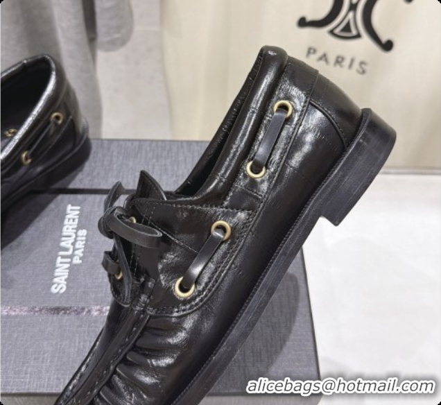 Big Discount Saint Laurent Eel Embossed Leather Loafers Y091929 Black 2026