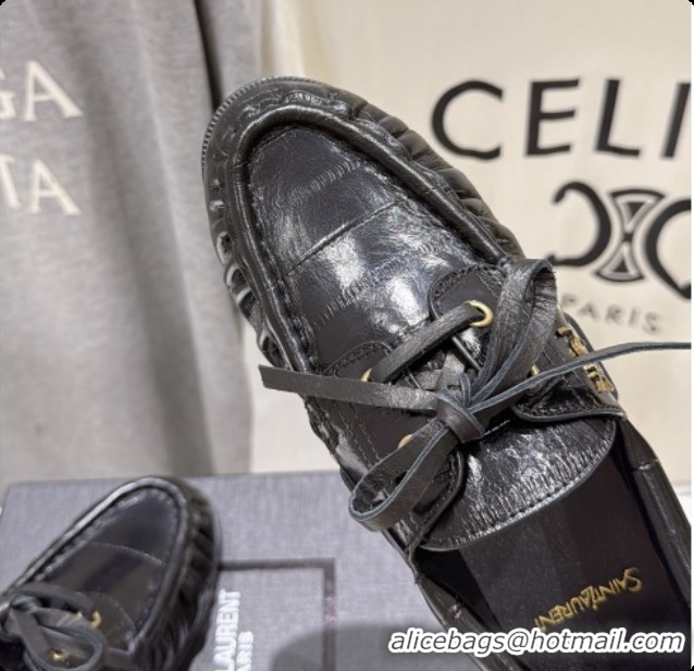 Big Discount Saint Laurent Eel Embossed Leather Loafers Y091929 Black 2026