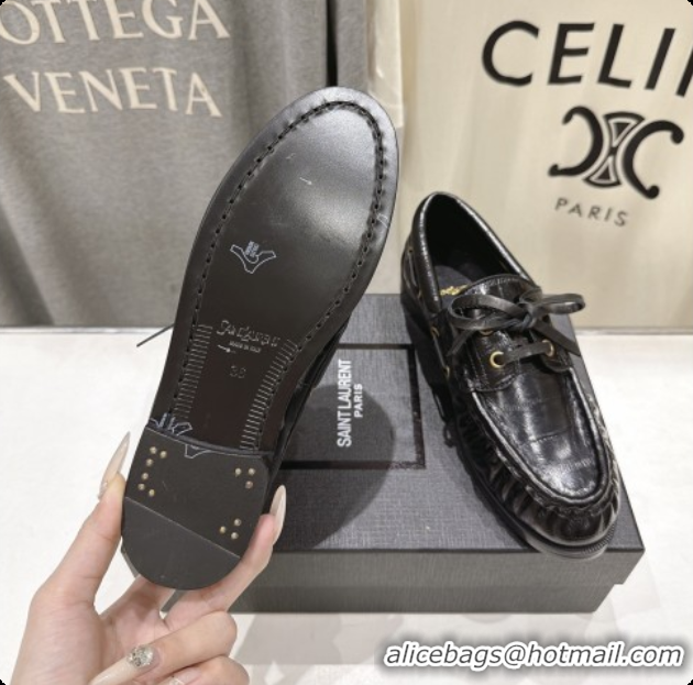 Big Discount Saint Laurent Eel Embossed Leather Loafers Y091929 Black 2026