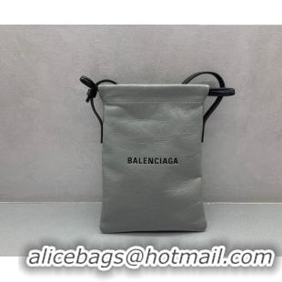 Discount Balenciaga Mens Shopper Phone Holder Pouch in Grey Arena lambskin/aged-silver hardware B03001 2026