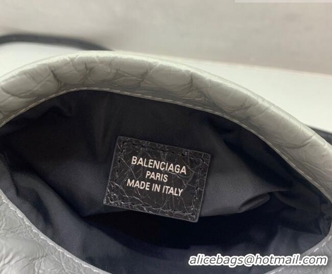 Discount Balenciaga Mens Shopper Phone Holder Pouch in Grey Arena lambskin/aged-silver hardware B03001 2026