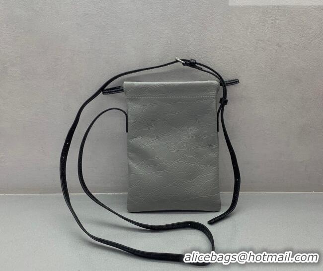 Discount Balenciaga Mens Shopper Phone Holder Pouch in Grey Arena lambskin/aged-silver hardware B03001 2026