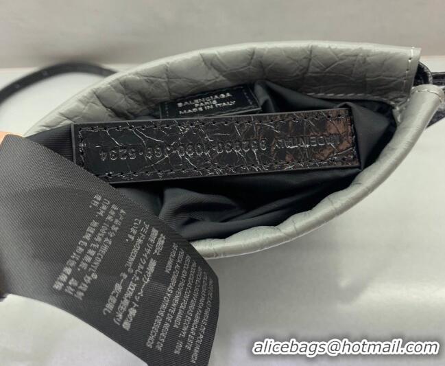 Discount Balenciaga Mens Shopper Phone Holder Pouch in Grey Arena lambskin/aged-silver hardware B03001 2026