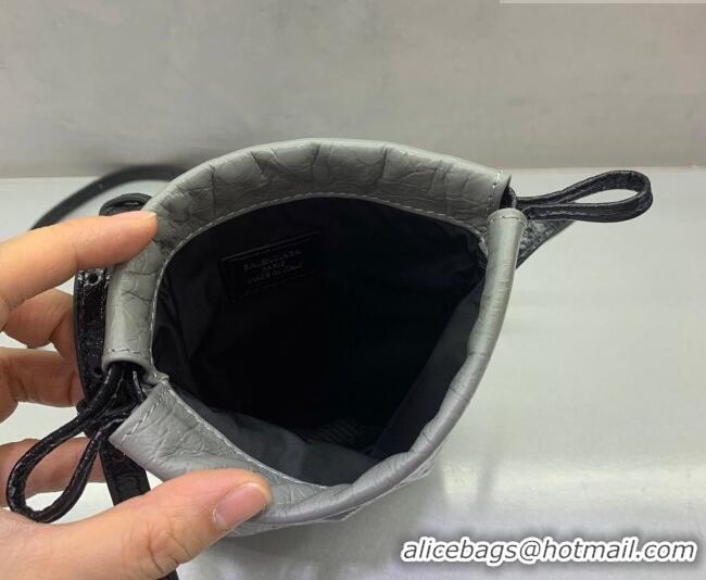 Discount Balenciaga Mens Shopper Phone Holder Pouch in Grey Arena lambskin/aged-silver hardware B03001 2026