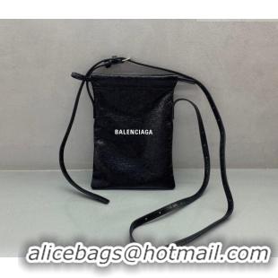 Inexpensive Balenciaga Mens Shopper Phone Holder Pouch in Black Arena lambskin/aged-silver hardware B03001 2026