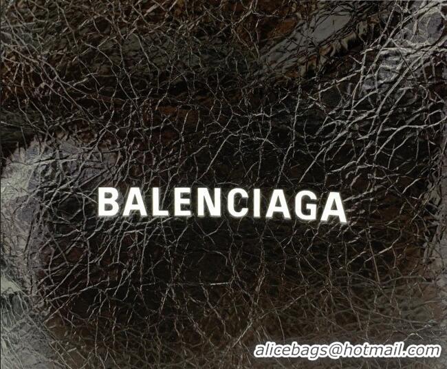 Inexpensive Balenciaga Mens Shopper Phone Holder Pouch in Black Arena lambskin/aged-silver hardware B03001 2026
