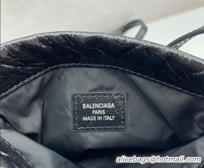Inexpensive Balenciaga Mens Shopper Phone Holder Pouch in Black Arena lambskin/aged-silver hardware B03001 2026