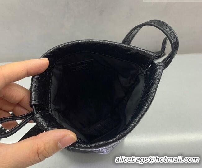Inexpensive Balenciaga Mens Shopper Phone Holder Pouch in Black Arena lambskin/aged-silver hardware B03001 2026