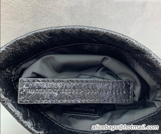 Inexpensive Balenciaga Mens Shopper Phone Holder Pouch in Black Arena lambskin/aged-silver hardware B03001 2026