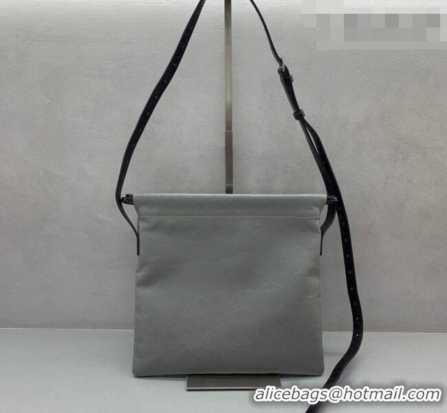 Best Price Balenciaga Shopper Medium Dust Bag Crossbody Pouch in Grey Arena lambskin/aged-silver hardware B03002 2026