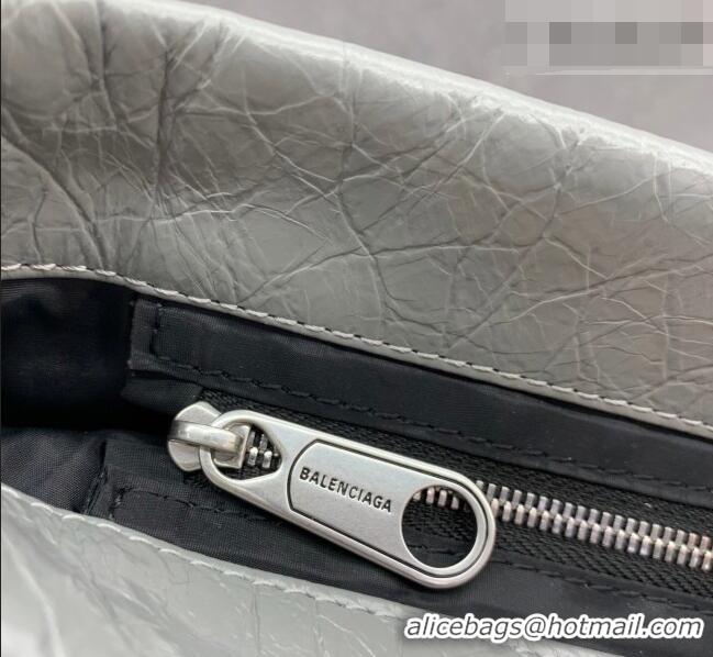 Best Price Balenciaga Shopper Medium Dust Bag Crossbody Pouch in Grey Arena lambskin/aged-silver hardware B03002 2026