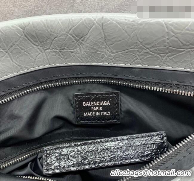 Best Price Balenciaga Shopper Medium Dust Bag Crossbody Pouch in Grey Arena lambskin/aged-silver hardware B03002 2026
