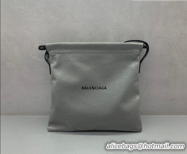 Best Price Balenciaga Shopper Medium Dust Bag Crossbody Pouch in Grey Arena lambskin/aged-silver hardware B03002 2026