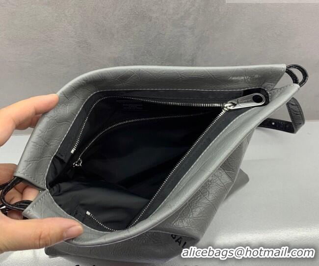 Best Price Balenciaga Shopper Medium Dust Bag Crossbody Pouch in Grey Arena lambskin/aged-silver hardware B03002 2026