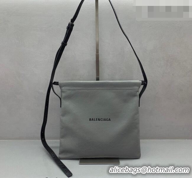 Best Price Balenciaga Shopper Medium Dust Bag Crossbody Pouch in Grey Arena lambskin/aged-silver hardware B03002 2026
