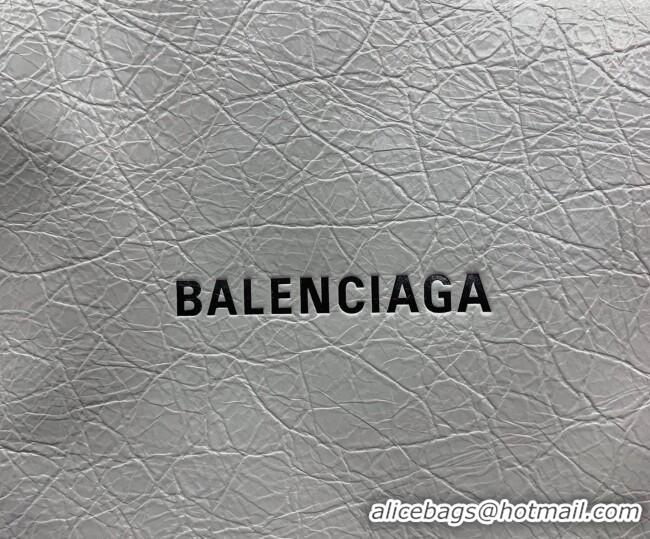 Best Price Balenciaga Shopper Medium Dust Bag Crossbody Pouch in Grey Arena lambskin/aged-silver hardware B03002 2026