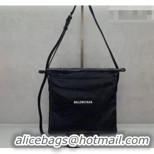 Cheapest Balenciaga Shopper Medium Dust Bag Crossbody Pouch in Black Arena lambskin/aged-silver hardware B03002 2026