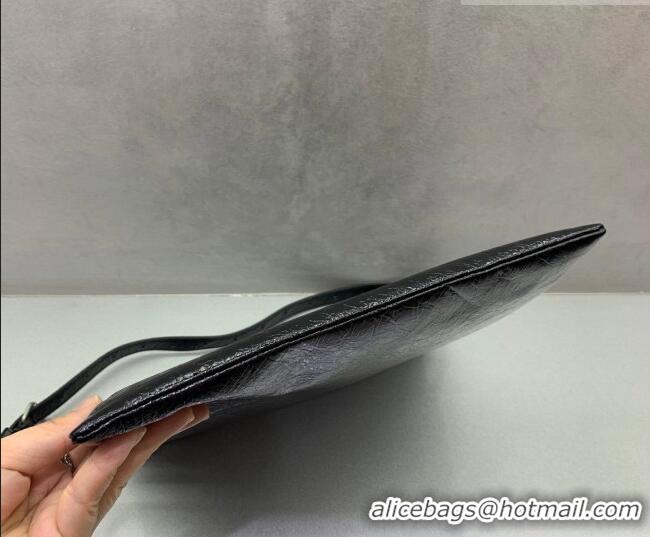 Cheapest Balenciaga Shopper Medium Dust Bag Crossbody Pouch in Black Arena lambskin/aged-silver hardware B03002 2026