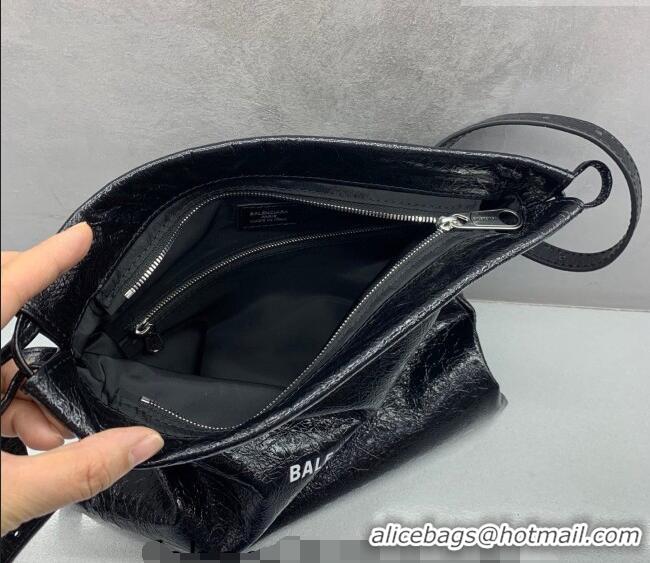 Cheapest Balenciaga Shopper Medium Dust Bag Crossbody Pouch in Black Arena lambskin/aged-silver hardware B03002 2026